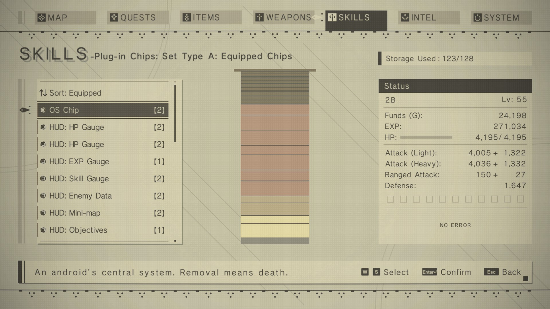 Nier Automata: menu for equipping programs.